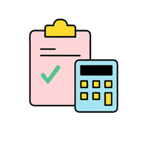Clip board with checkmark and calculator