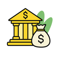 Bank with a money bag in front