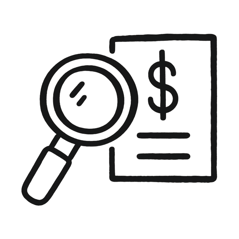 Magnifying glass and invoices Magnifying glass and invoices
